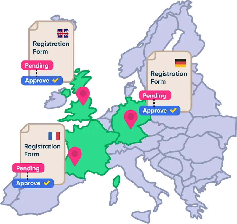 map of EU vat registration form countrys
